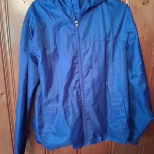 Blue Hooded Windbreaker Jacket with Grey felt Inside